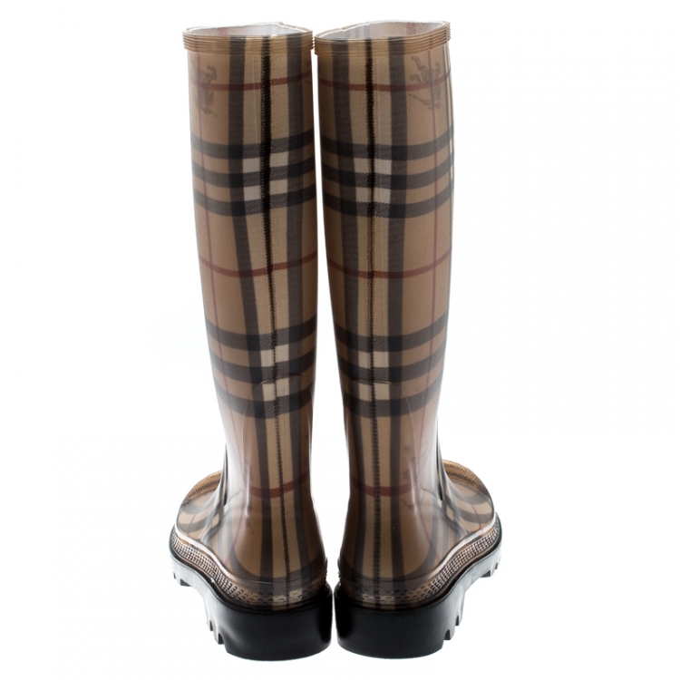 Pre Owned Burberry Beige Haymarket Check PVC Rain Boots Size 36