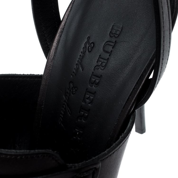 Pre Owned Burberry Black Leather Clarence Penny Keeper Tassel Strap Sandals Size 39
