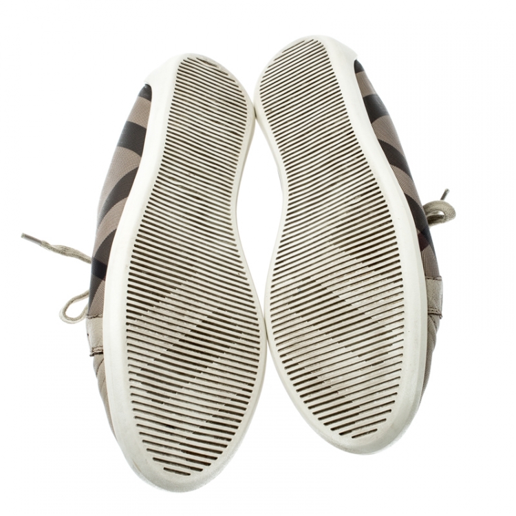 Pre Owned Burberry Grey Nova Check Canvas And Leather Cap Toe Sneakers Size 40