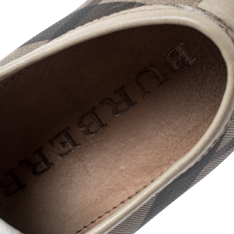 Pre Owned Burberry Grey Nova Check Canvas And Leather Cap Toe Sneakers Size 40