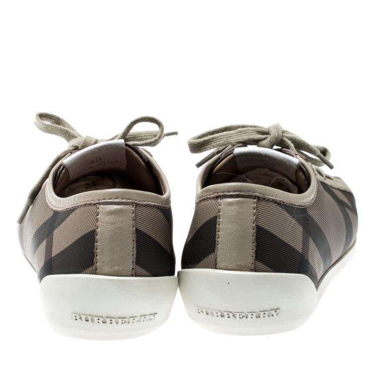 Pre Owned Burberry Grey Nova Check Canvas And Leather Cap Toe Sneakers Size 40