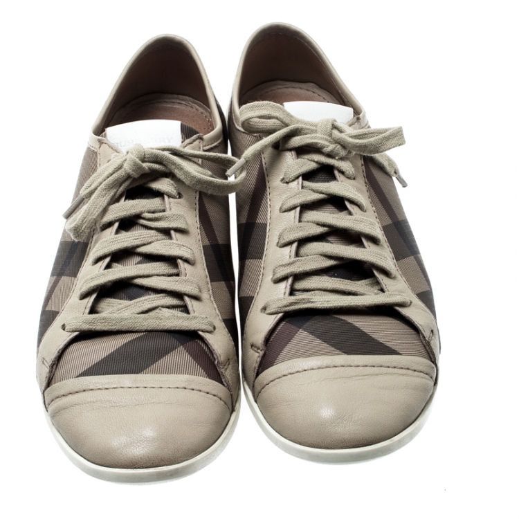 Pre Owned Burberry Grey Nova Check Canvas And Leather Cap Toe Sneakers Size 40