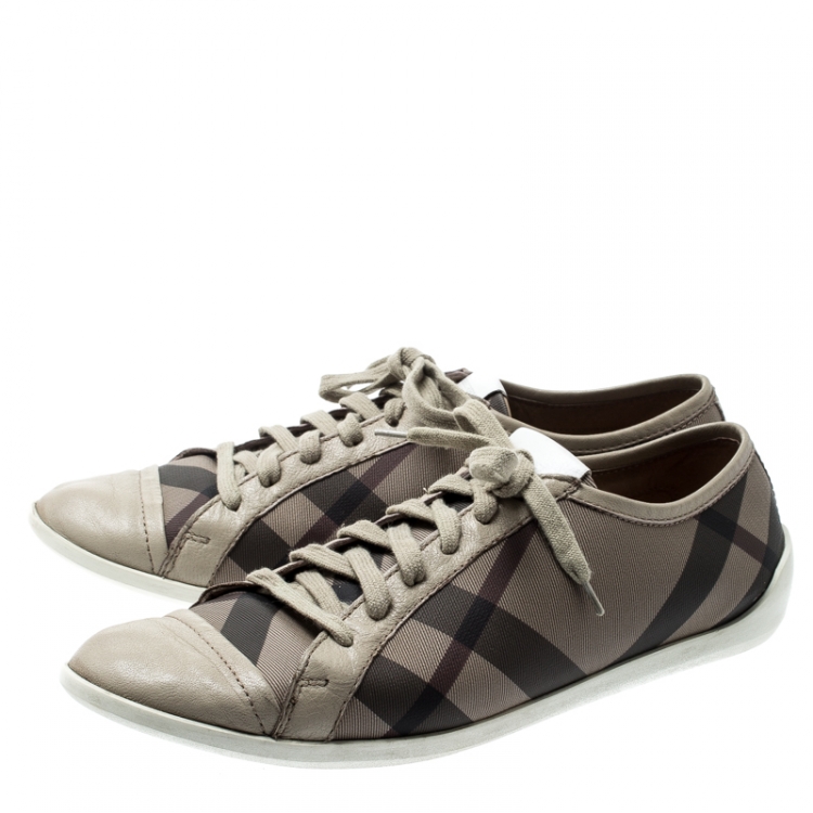 Pre Owned Burberry Grey Nova Check Canvas And Leather Cap Toe Sneakers Size 40