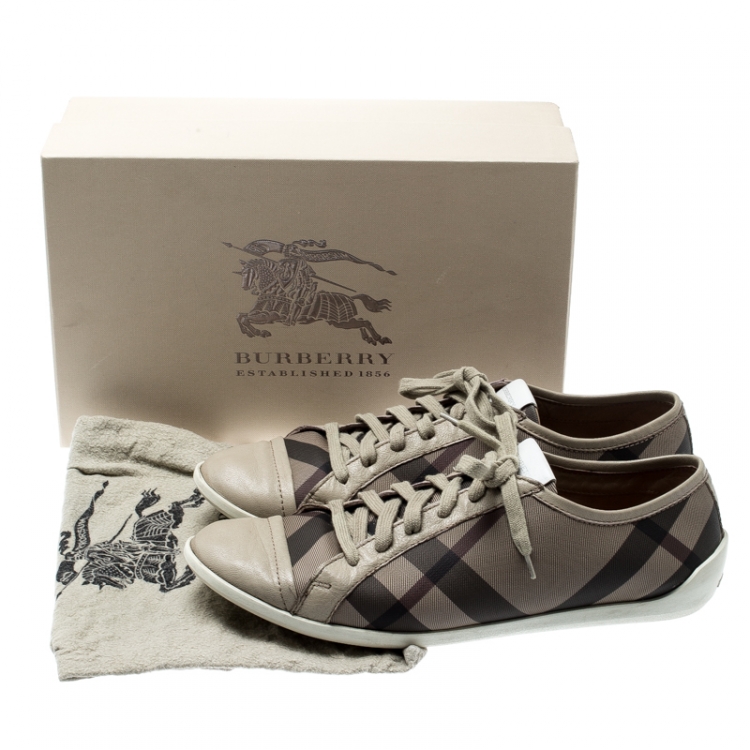 Pre Owned Burberry Grey Nova Check Canvas And Leather Cap Toe Sneakers Size 40