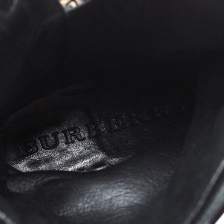 Pre Owned Burberry Black Leather And Super Nova Check Canvas Grantville Mid Calf Boots Size 37.5