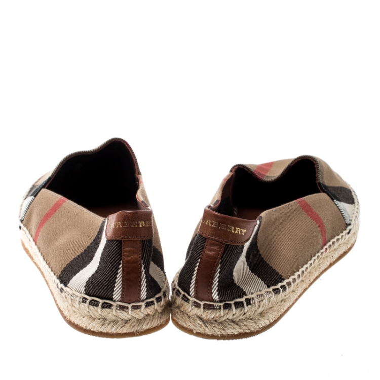 Pre Owned Burberry Brown Checkered Canvas Hodgeson Flat Espadrilles Size 38