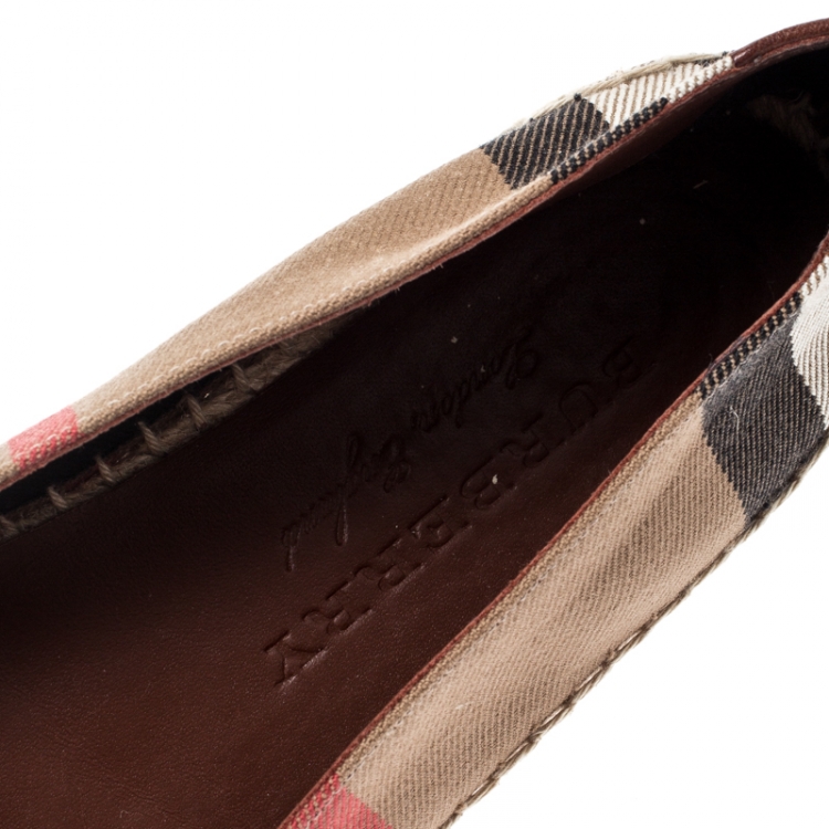 Pre Owned Burberry Brown Checkered Canvas Hodgeson Flat Espadrilles Size 38