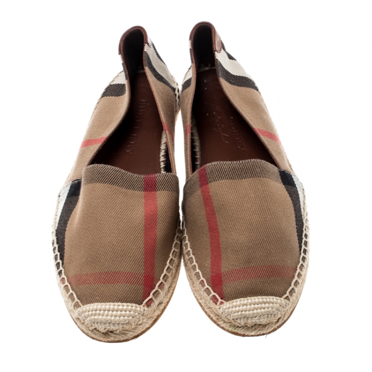 Pre Owned Burberry Brown Checkered Canvas Hodgeson Flat Espadrilles Size 38