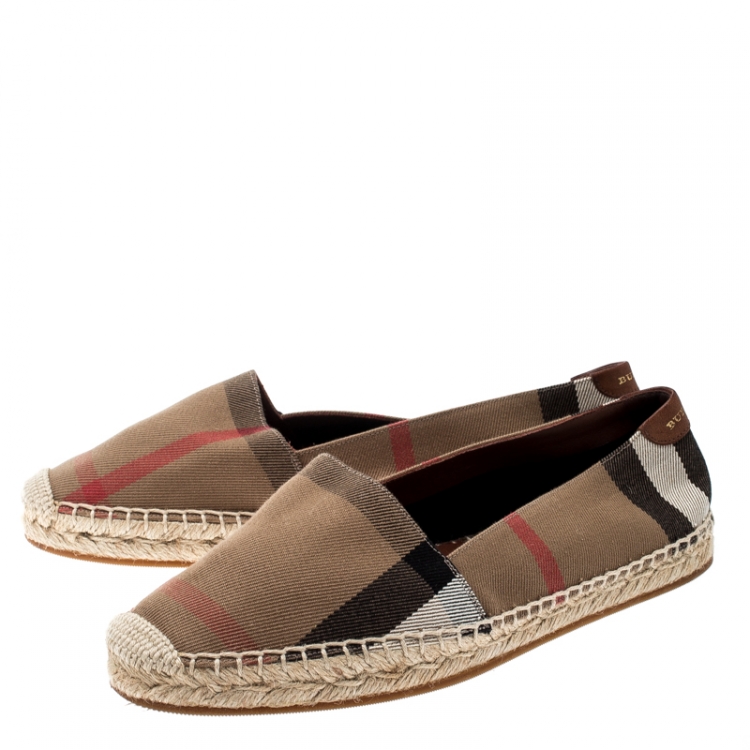 Pre Owned Burberry Brown Checkered Canvas Hodgeson Flat Espadrilles Size 38