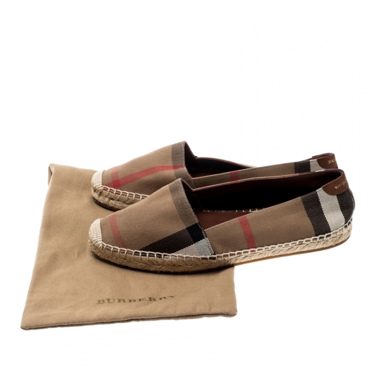 Pre Owned Burberry Brown Checkered Canvas Hodgeson Flat Espadrilles Size 38