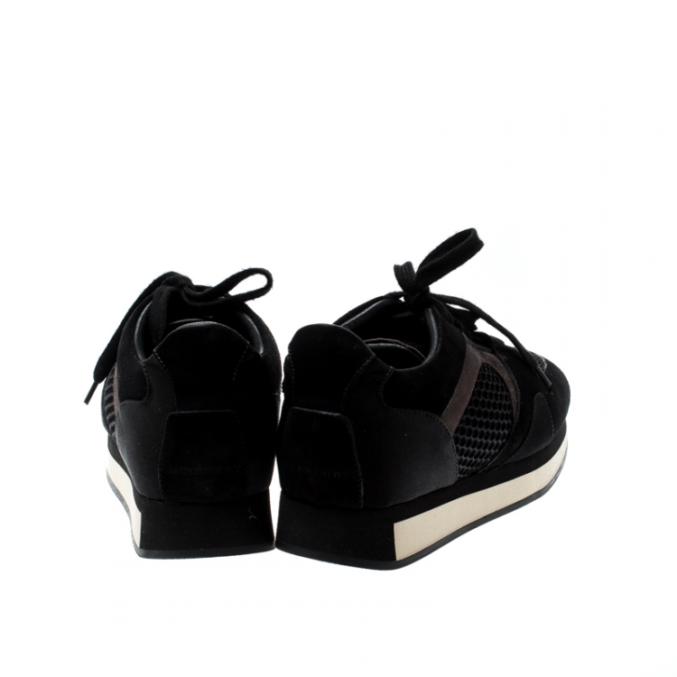 Pre Owned Burberry Black Mesh/Suede Lace Up Sneakers Size 38