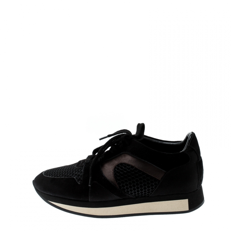 Pre Owned Burberry Black Mesh/Suede Lace Up Sneakers Size 38