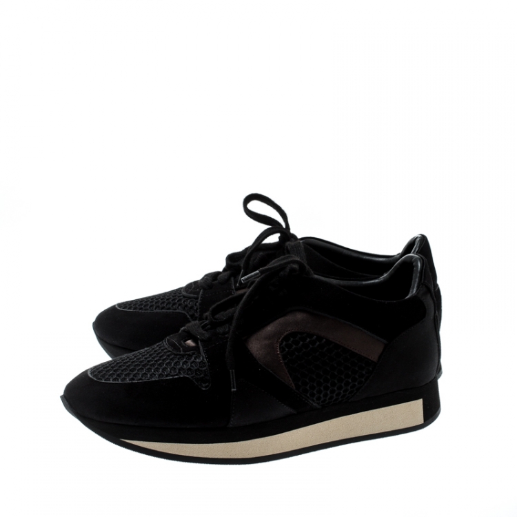 Pre Owned Burberry Black Mesh/Suede Lace Up Sneakers Size 38