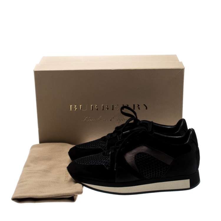 Pre Owned Burberry Black Mesh/Suede Lace Up Sneakers Size 38
