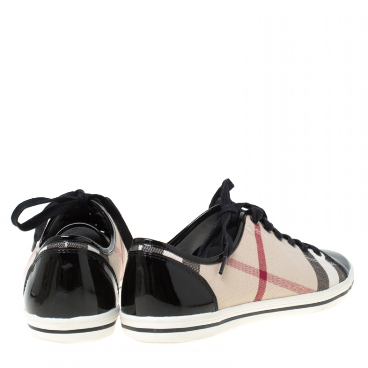 Pre Owned Burberry Beige Novacheck Canvas And Leather Cap Toe Low Top Sneakers Size 40
