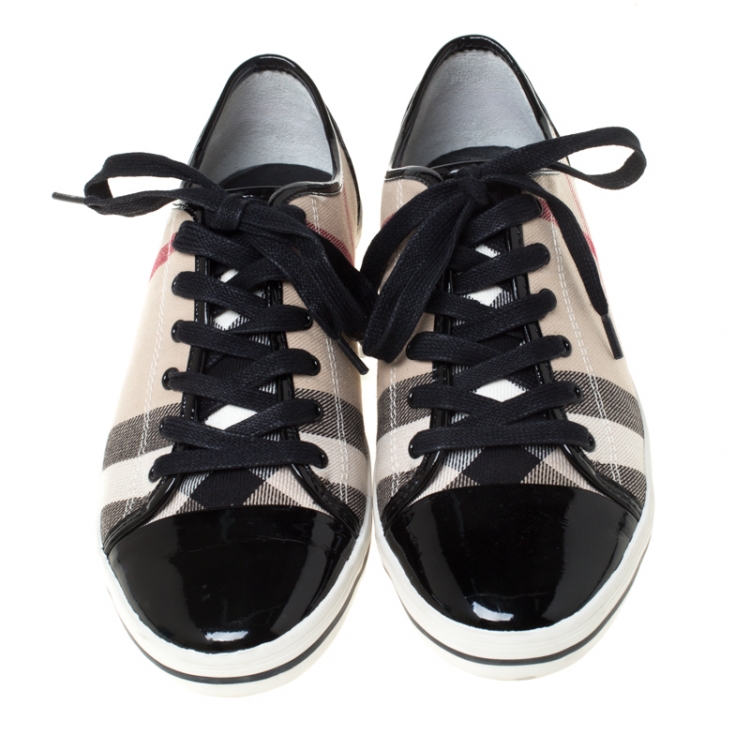 Pre Owned Burberry Beige Novacheck Canvas And Leather Cap Toe Low Top Sneakers Size 40