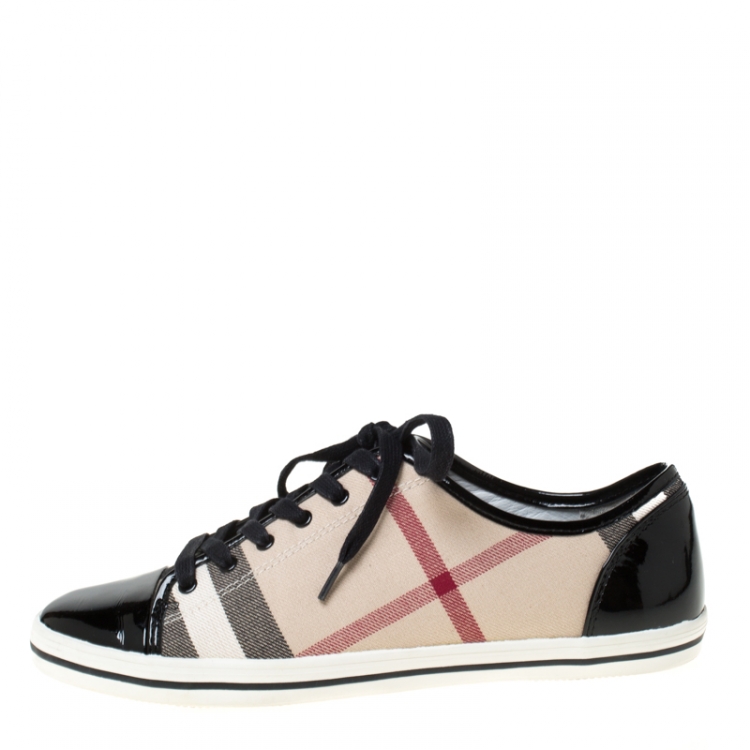 Pre Owned Burberry Beige Novacheck Canvas And Leather Cap Toe Low Top Sneakers Size 40