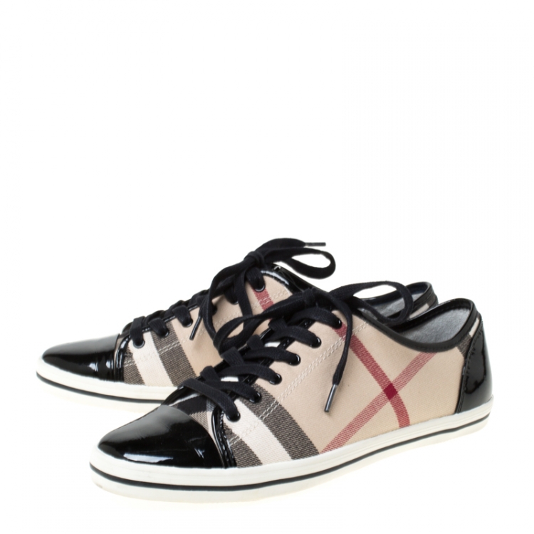 Pre Owned Burberry Beige Novacheck Canvas And Leather Cap Toe Low Top Sneakers Size 40