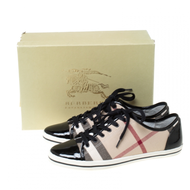 Pre Owned Burberry Beige Novacheck Canvas And Leather Cap Toe Low Top Sneakers Size 40
