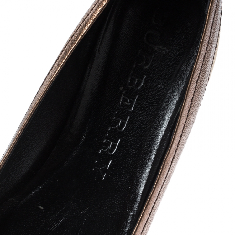 Pre Owned Burberry Metallic Bronze Nova Check Leather Ballet Flats Size 40