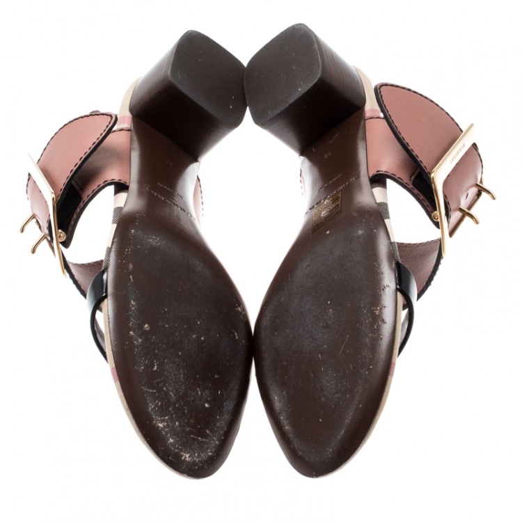 مملوكة مسبقًا Burberry Tricolor Leather Sawley Trench Buckle Slingback Sandals Size 40