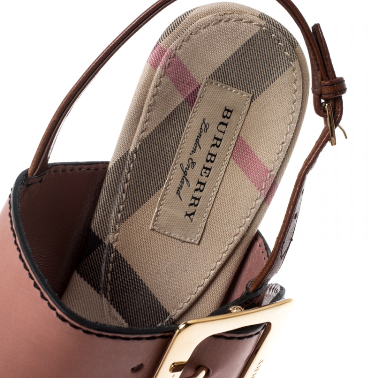 مملوكة مسبقًا Burberry Tricolor Leather Sawley Trench Buckle Slingback Sandals Size 40