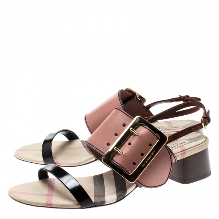 مملوكة مسبقًا Burberry Tricolor Leather Sawley Trench Buckle Slingback Sandals Size 40
