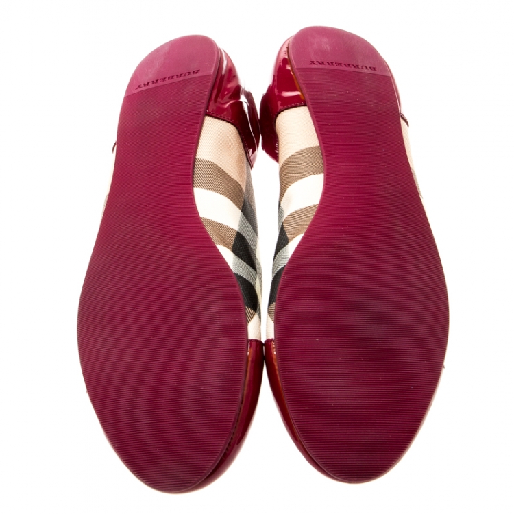 Pre Owned Burberry Burgundy Patent Leather and PVC Nova Check Soft Bellerina Flats Size 41