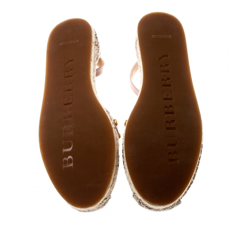 Pre Owned Burberry Pink Studded Leather and Nova Check Canvas Abbingdon Espadrille Flats Size 40.5
