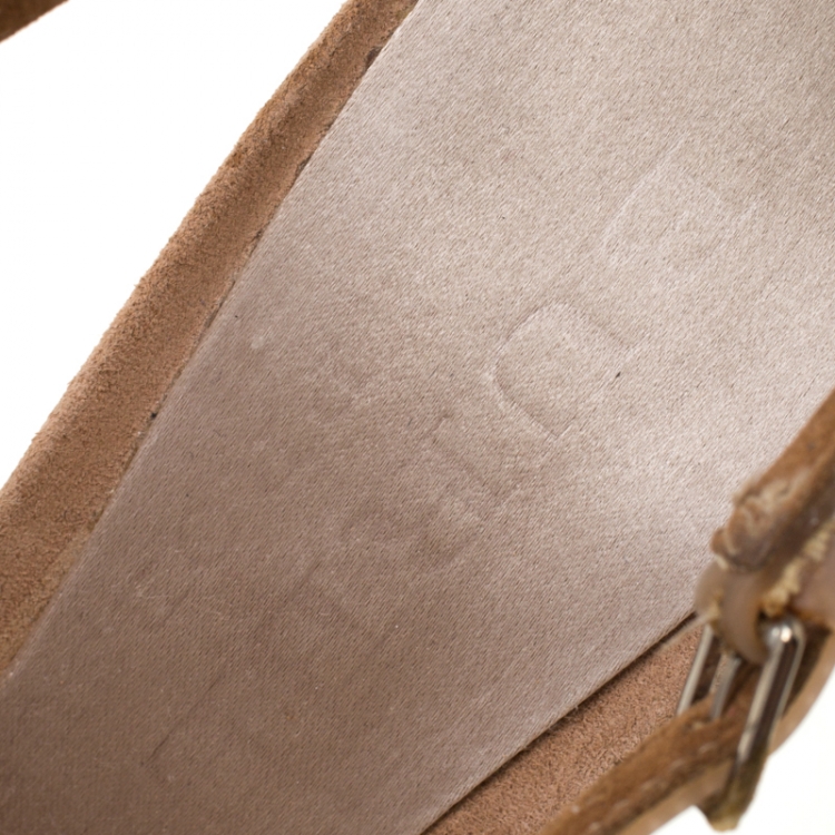 Pre Owned Burberry Beige Leather Transparent Flower Embellished Ankle Strap Sandals Size 36