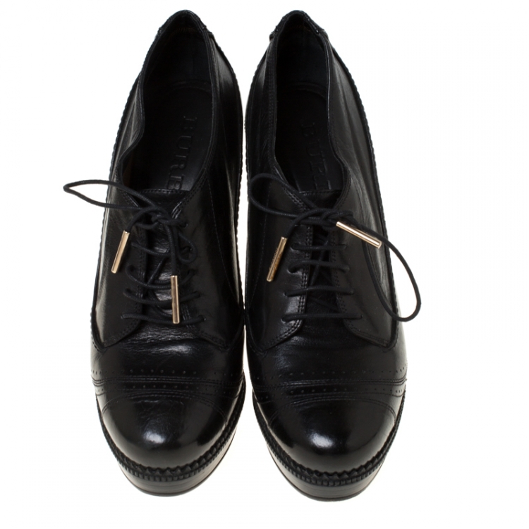 Pre Owned Burberry Black Brogue Leather Lace Up Platform Ankle Boots Size 40