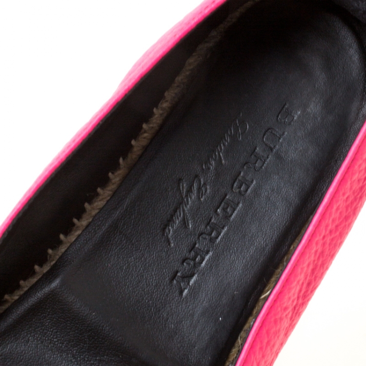 Pre Owned Burberry Neon Pink Leather Hodgeson Logo Slip On Espadrilles Size 39