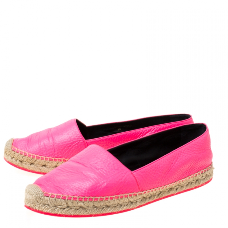 Pre Owned Burberry Neon Pink Leather Hodgeson Logo Slip On Espadrilles Size 39