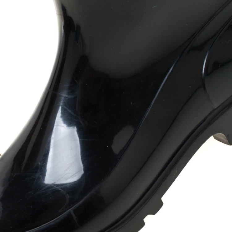 Pre Owned Burberry Black Studded House Check Trim Rubber Rain Boots Size 38