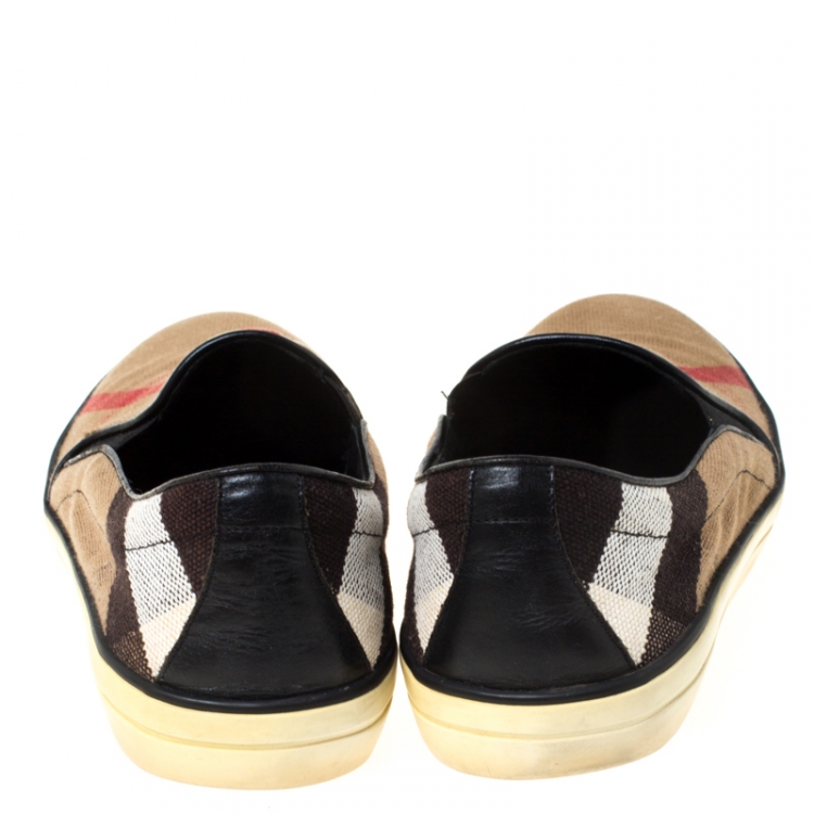 Pre Owned Burberry Brown Check Canvas Slip On Sneakers Size 40