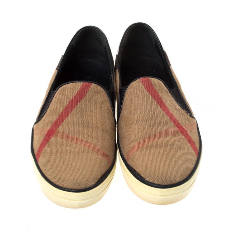 Pre Owned Burberry Brown Check Canvas Slip On Sneakers Size 40