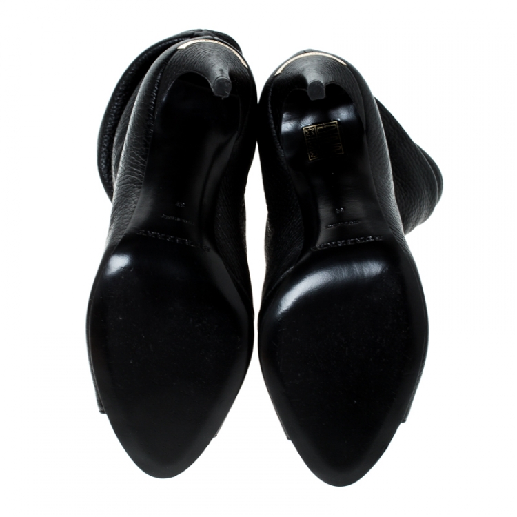 Pre Owned Burberry Black Leather Open Toe Boots Size 37