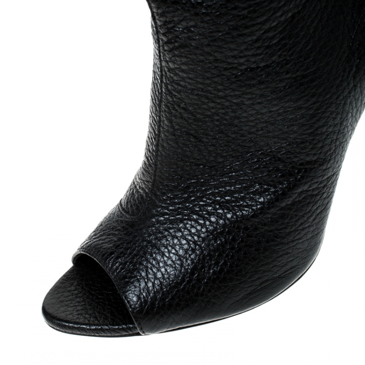 Pre Owned Burberry Black Leather Open Toe Boots Size 37