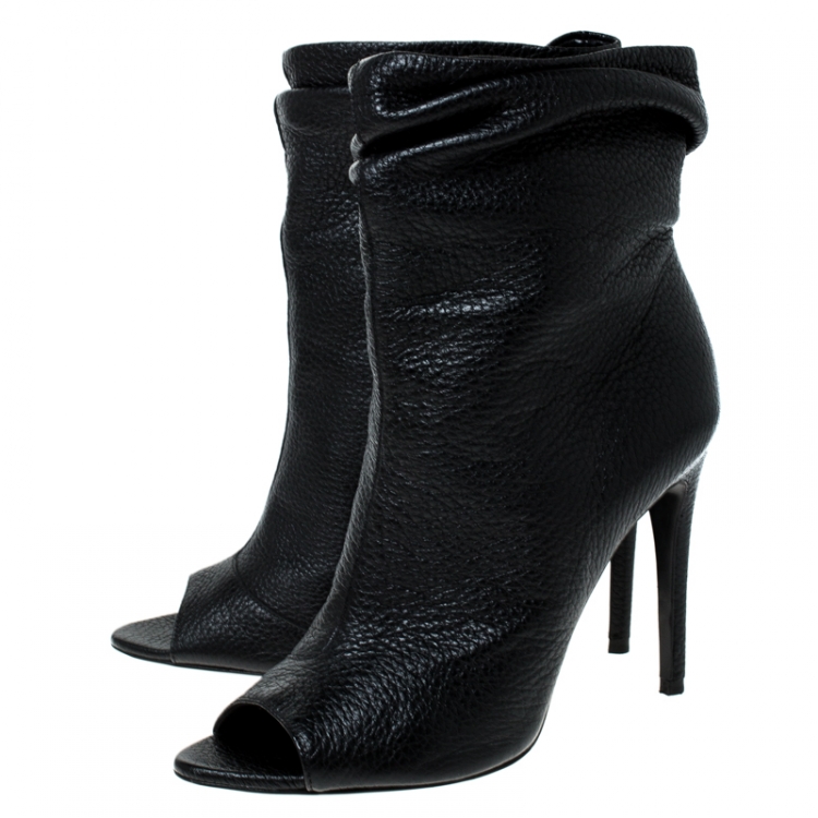 Pre Owned Burberry Black Leather Open Toe Boots Size 37