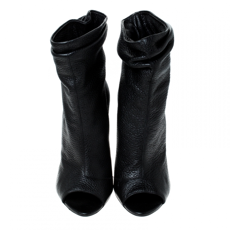 Pre Owned Burberry Black Leather Open Toe Boots Size 37