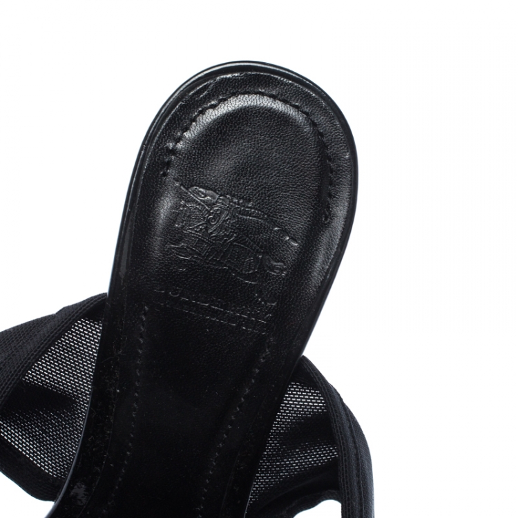 Pre Owned Burberry Black Mesh Cross Strap Platform Sandals Size 38