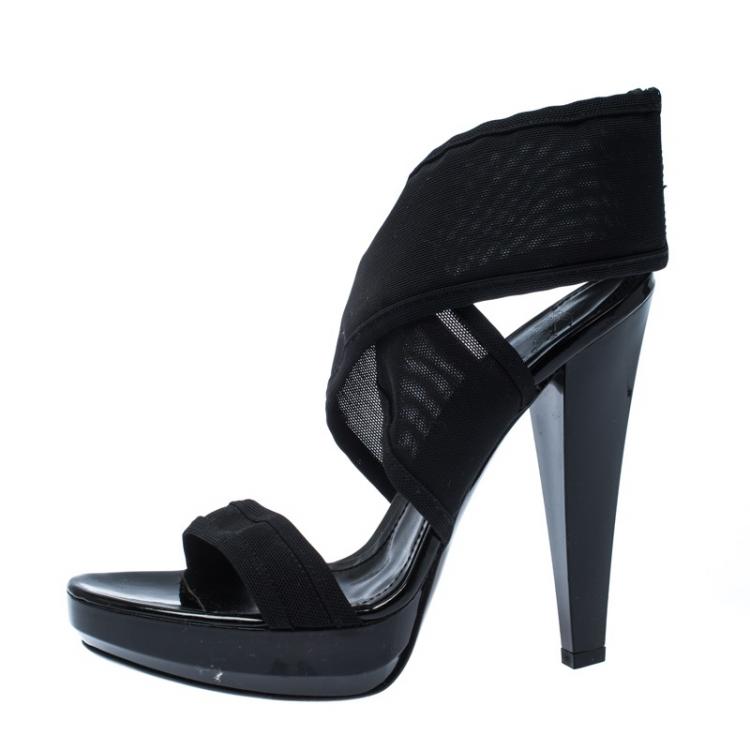 Pre Owned Burberry Black Mesh Cross Strap Platform Sandals Size 38