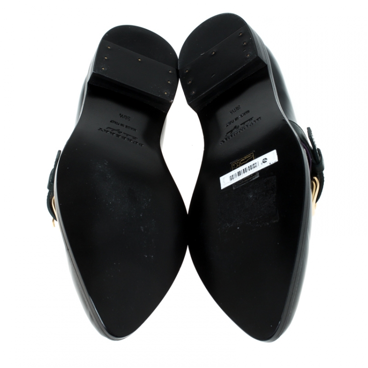 Pre Owned Burberry Monochrome Leather Buckle Slip On Loafers Size 39.5