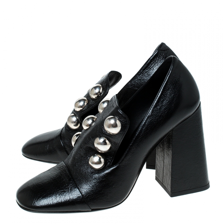 Pre Owned Burberry Black Leather Ambridge Embellished Block Heel Pumps Size 38.5