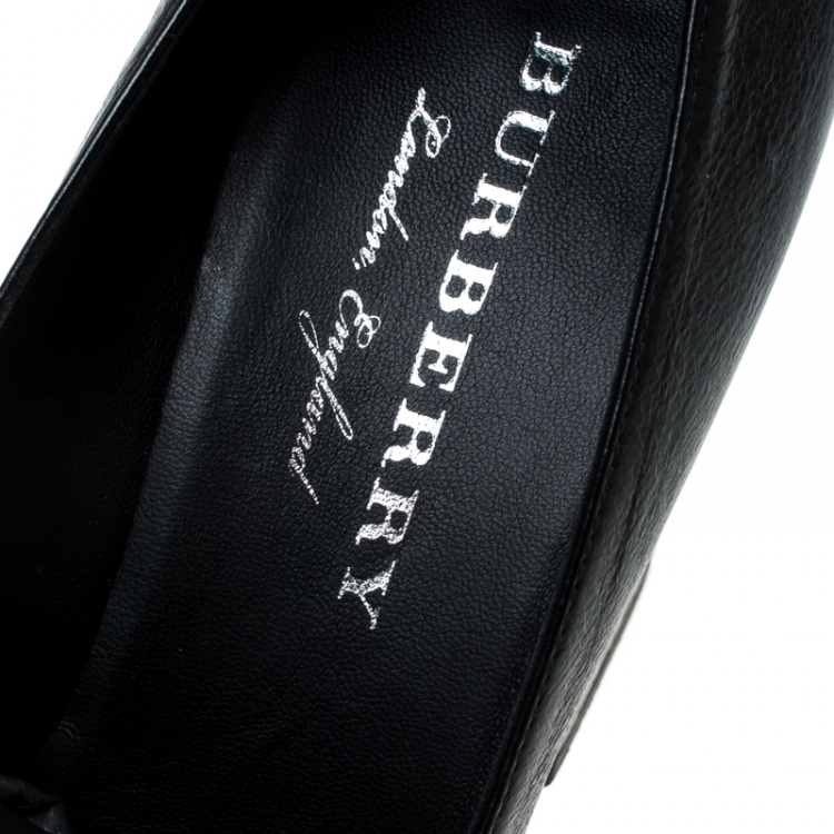 Pre Owned Burberry Black Leather Ambridge Embellished Block Heel Pumps Size 38.5