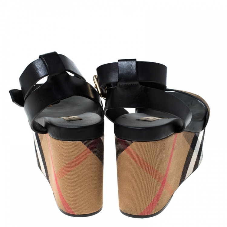 Pre Owned  Burberry Two Tone Nubuck Leather Nuneaton Wedge Platform Ankle Strap Sandals Size 39
