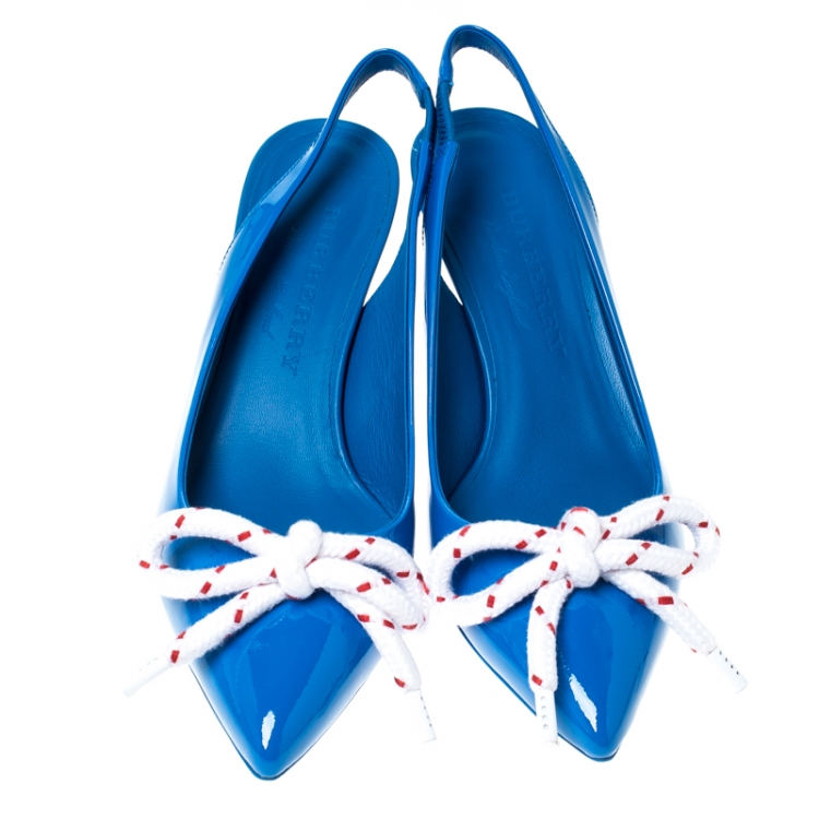 مملوكة مسبقًا Burberry Blue Patent Leather Fink Slingback Sandals Size 37.5
