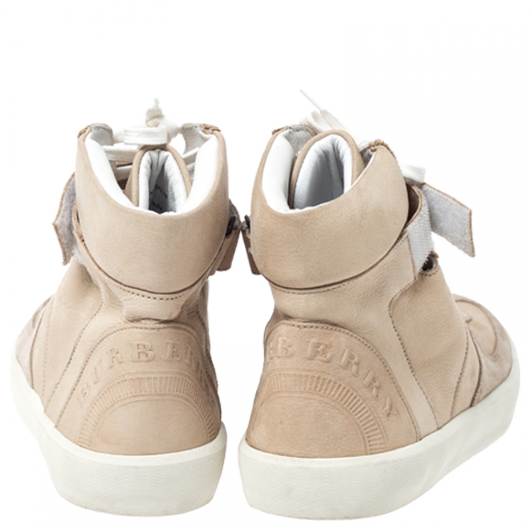 Pre Owned  Burberry Beige Nubuck And Suede High Top Sneakers Size 37