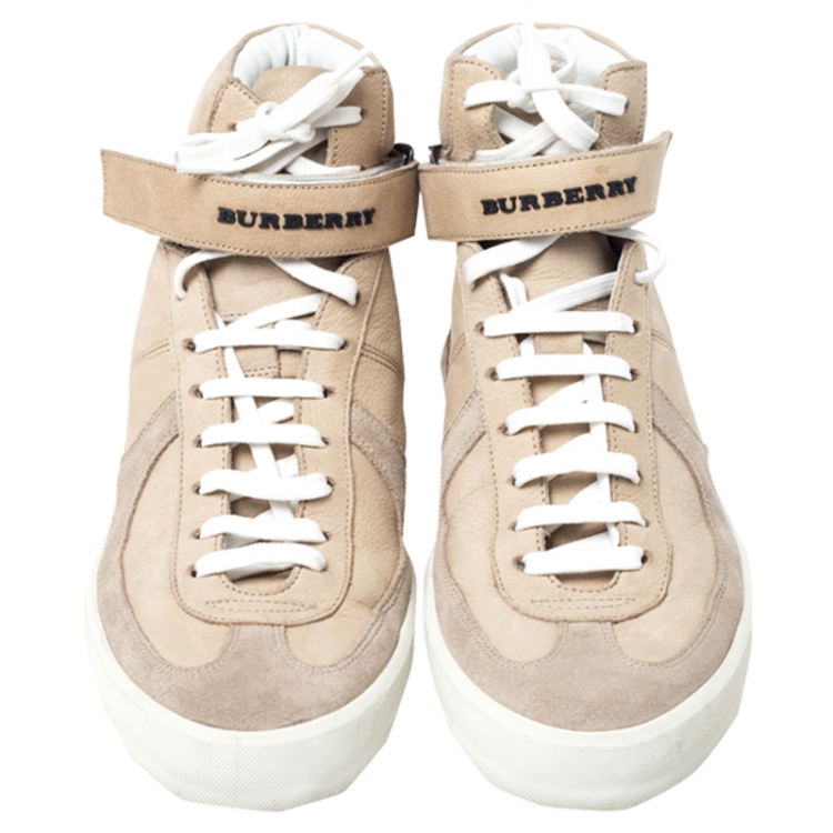 Pre Owned  Burberry Beige Nubuck And Suede High Top Sneakers Size 37