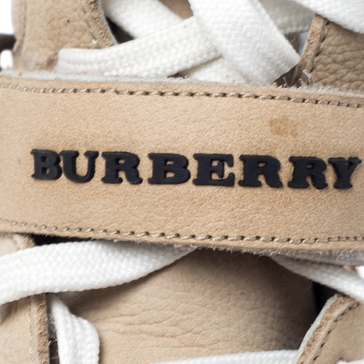 Pre Owned  Burberry Beige Nubuck And Suede High Top Sneakers Size 37